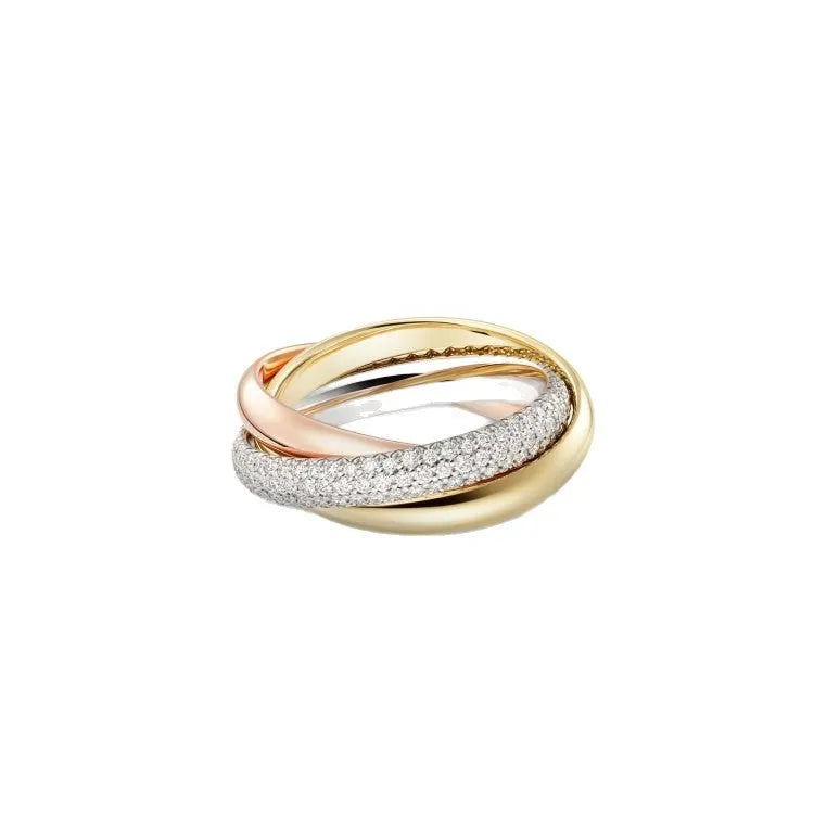 Geometric U-shaped sterling silver couple rings with diamond settings and engraving options on a ring size chart.