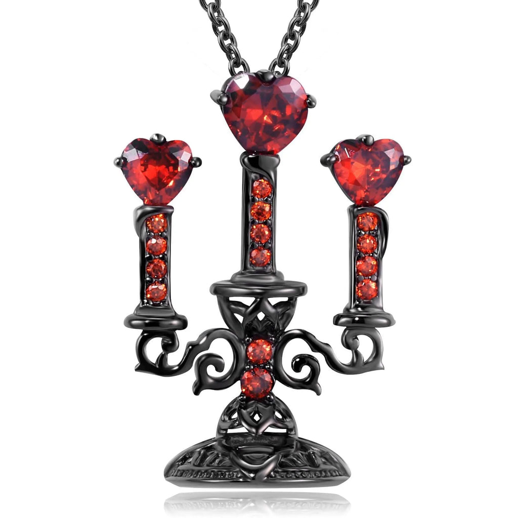 Gothic pendant necklace with hollow candlestick design and cross chain in retro colour