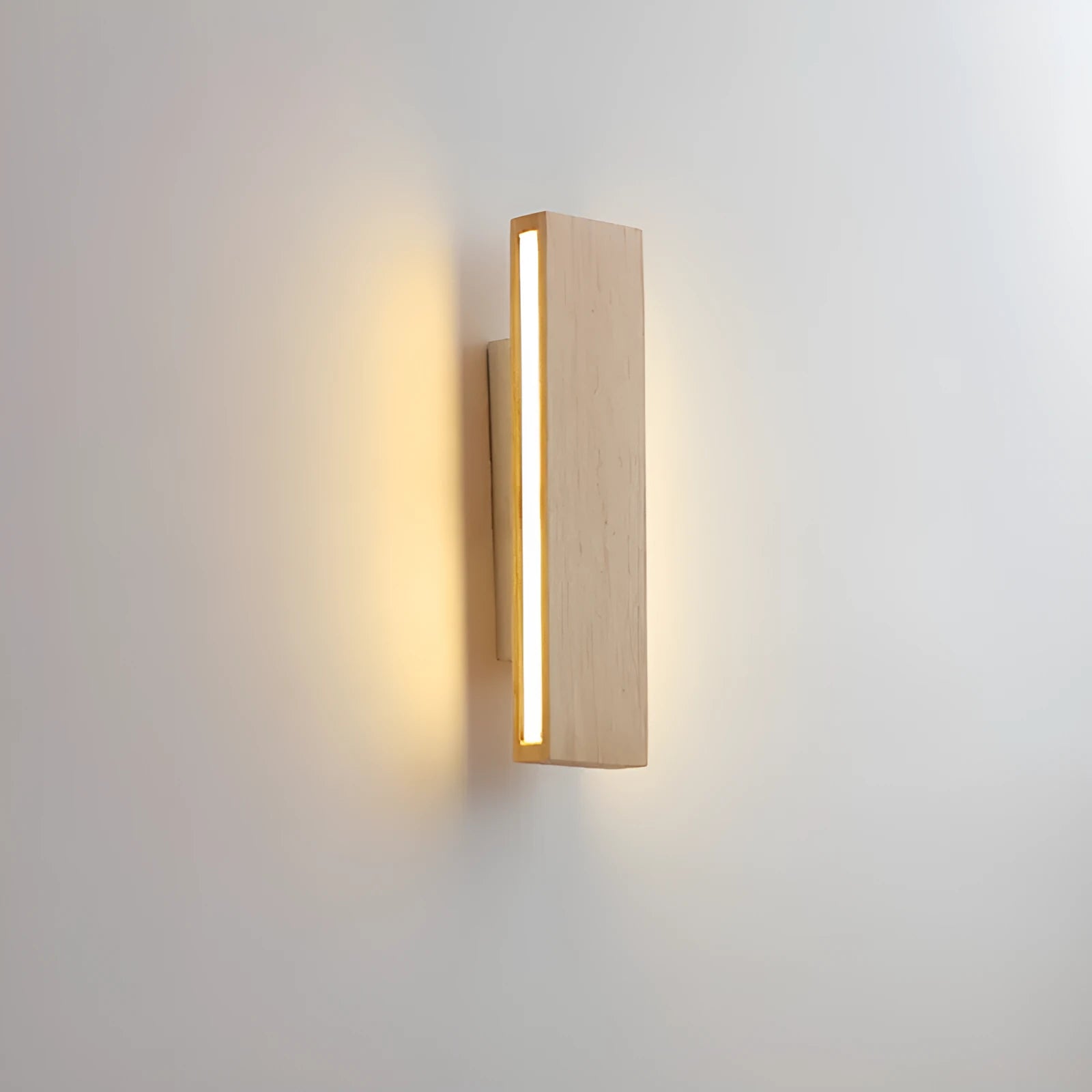 Solid wood Nordic Japanese style LED wall lamp mounted on bedroom wall with warm light, available in 22cm 32cm 52cm sizes
