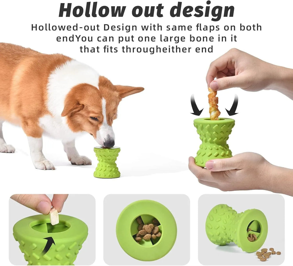 Natural rubber treat dispensing dog toy for aggressive chewers in blue, green and purple