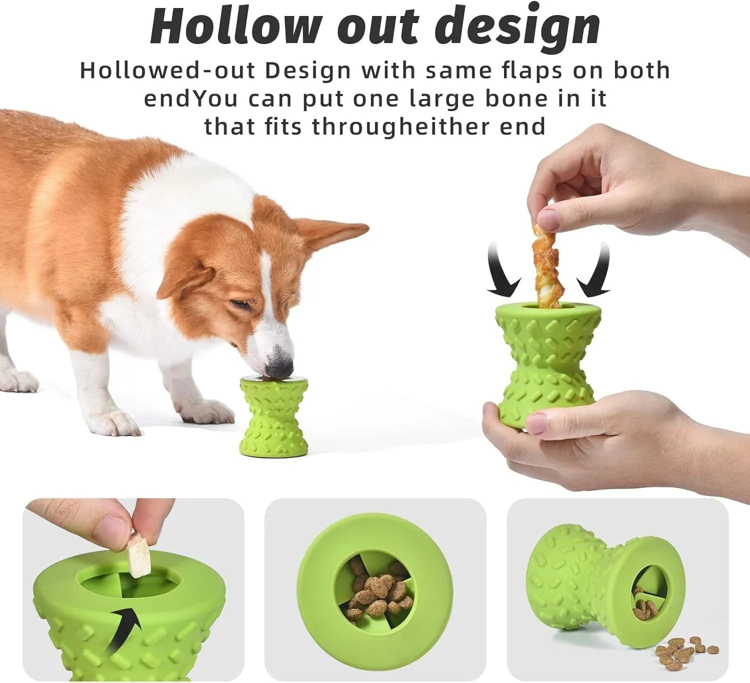 Natural rubber treat dispensing dog toy for aggressive chewers in blue, green and purple