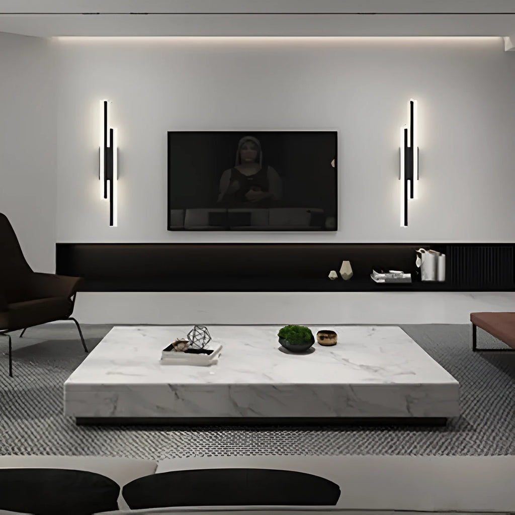 Scandinavian minimalist LED wall light with acrylic shade in black or gold finish, 50cm length