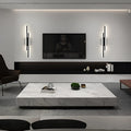 Scandinavian minimalist LED wall light with acrylic shade in black or gold finish, 50cm length