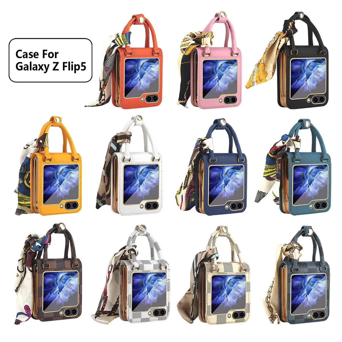 Electroplated handbag phone case for Samsung Galaxy Z Flip 5 with ribbon ornament and hinge cover