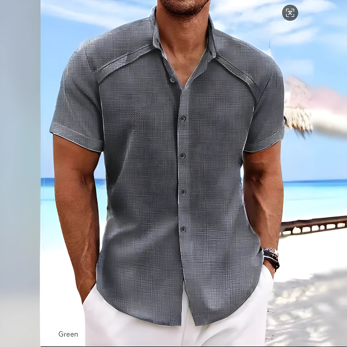 Hawaiian casual short sleeve solid colour shirt in cotton blend fabric for summer wear