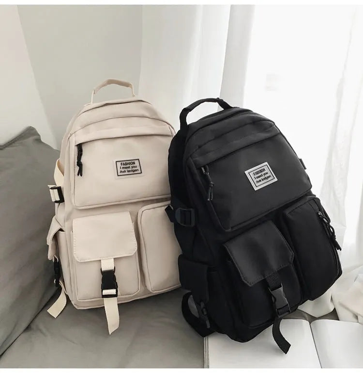 Student backpack with three-dimensional pockets and computer compartment in black colour