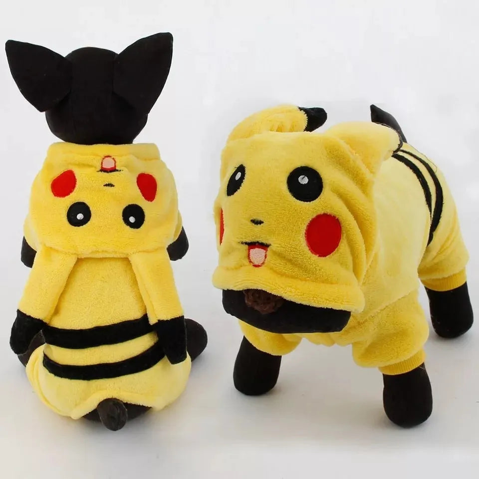A cat or small dog wearing a soft fleece hoodie zip-up coat in a cartoon style.