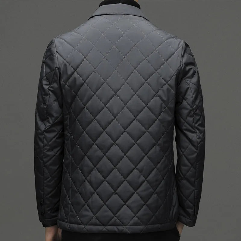 Men's black lapel winter jacket cardigan with side seam pockets