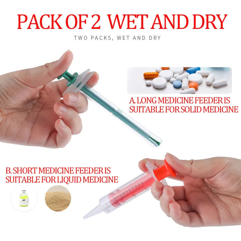 Two-piece soft-tip pet pill shooter set for cats and dogs with silica gel syringe