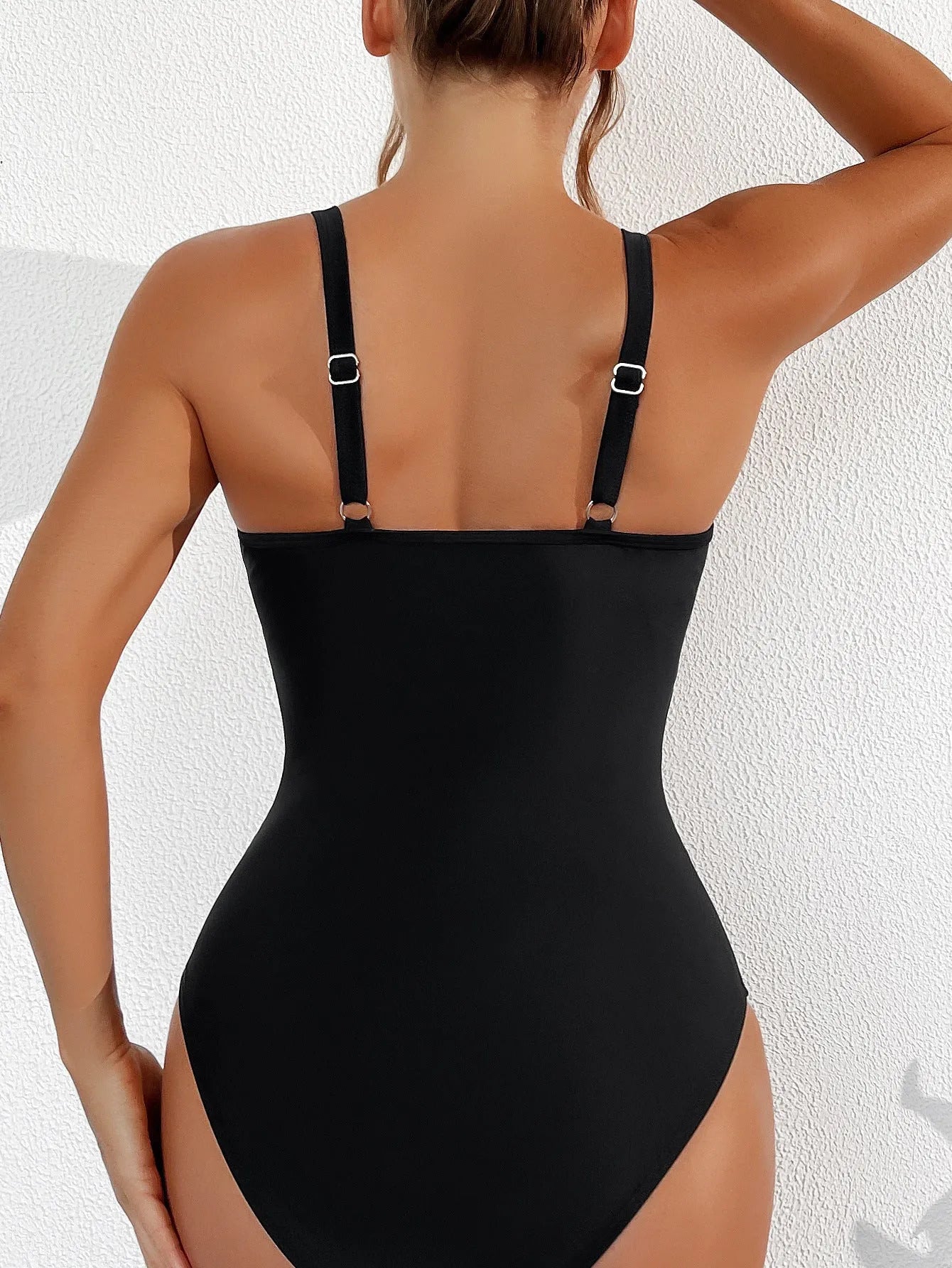 Black mesh halter neck one-piece swimsuit for women with briefs style