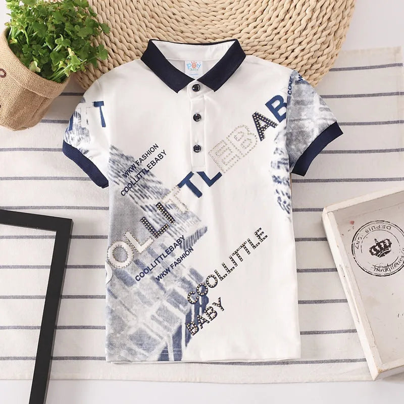 Boys short sleeve cotton shirt with lapel collar in solid colours for children aged 3-8 years