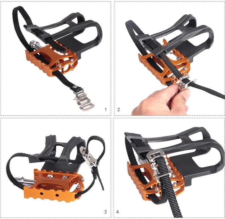 Fitness spinning pedal foot holder rope set with plastic holder, metal lashing, bolts, and flange nuts