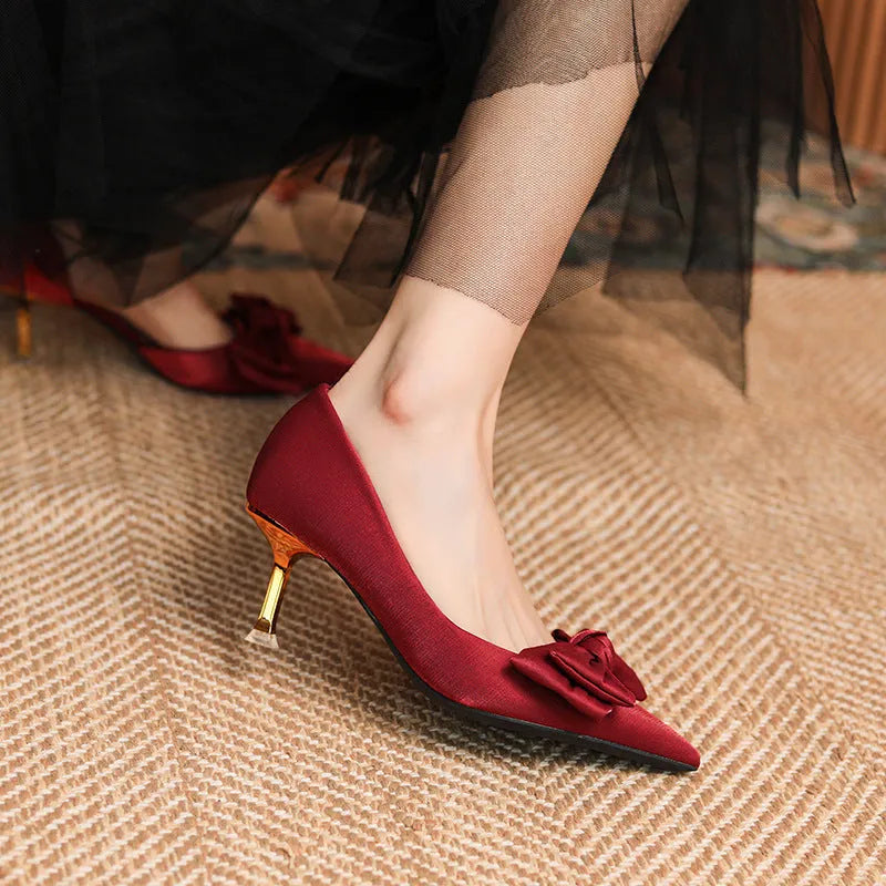 Solid colour microfiber high heels for women in apricot with European style design