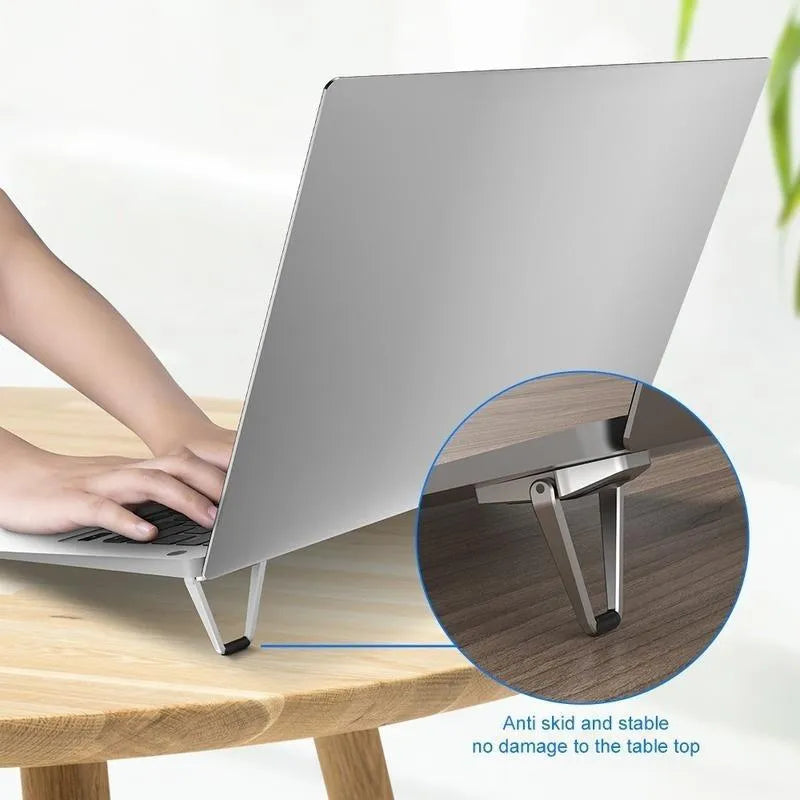 Aluminum alloy foldable computer bracket with adhesive pads for desk organisation