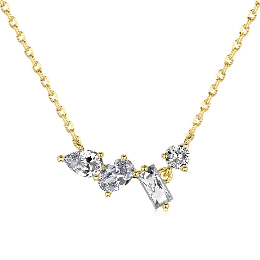 925 sterling silver geometric zircon necklace for women with electroplated finish in white zircon