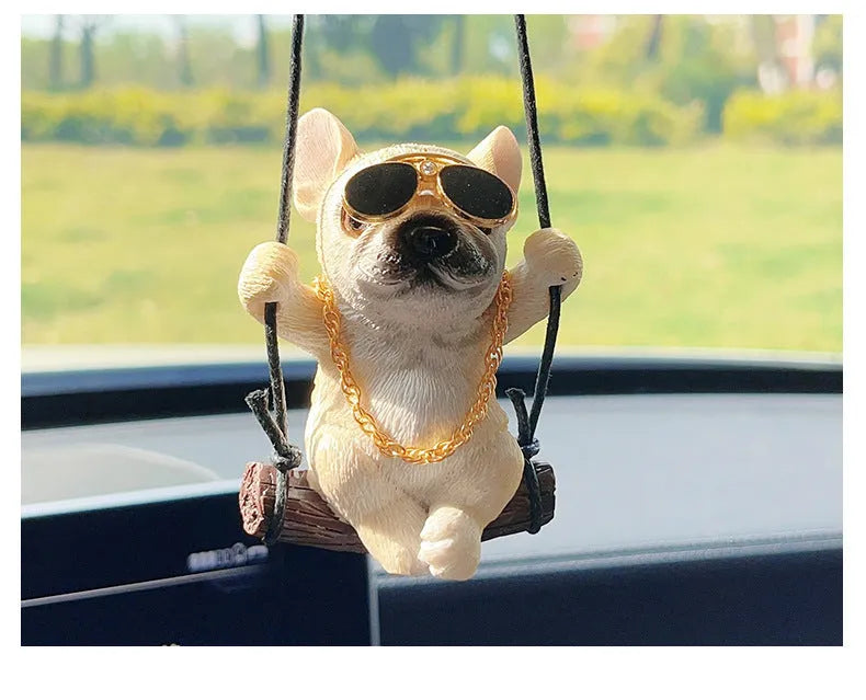 Resin bulldog cartoon car pendant ornament hanging from rearview mirror