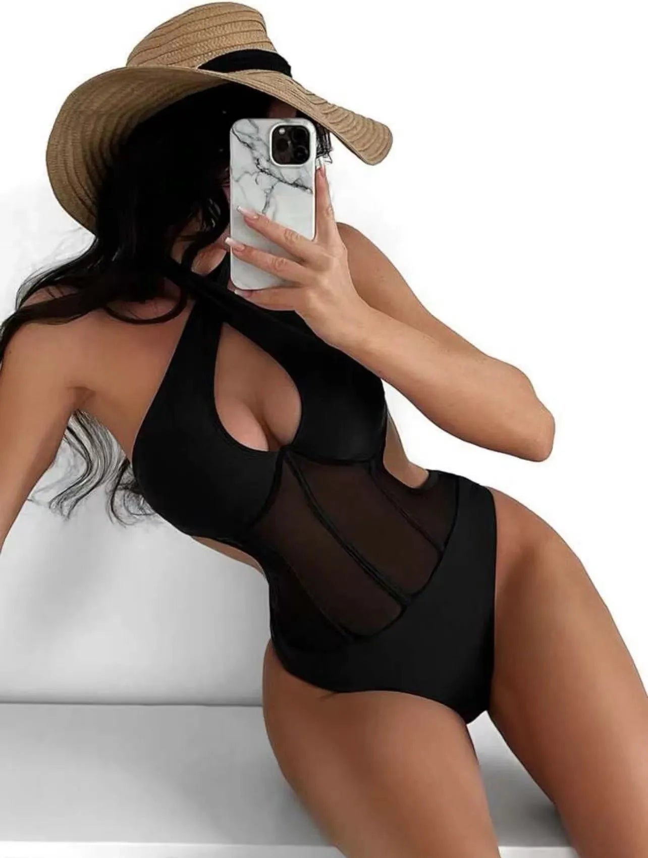 Women's one-piece swimsuit bikini in spun yarn nylon fabric available in black, rose red and green colours