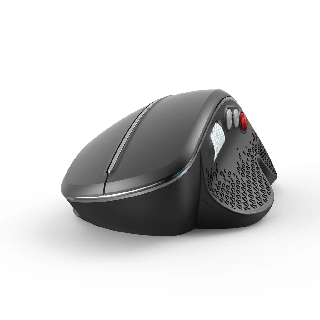 T32 Wireless Vertical Mouse in black or silver matte with aluminium side roller and USB receiver.