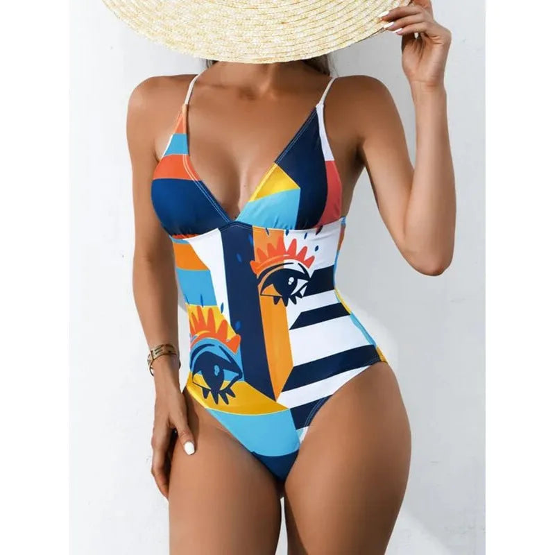 Women's plus size backless one-piece swimsuit in blue colour with high elasticity construction