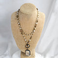Tribal style necklace with stone and glass pendant on adjustable alloy chain in retro design