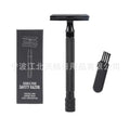Traditional manual shaving metal scraper and brush set in black or silver for wet shaving