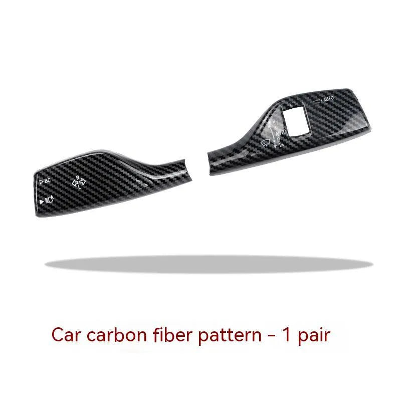 ABS steering lamp switch rod decoration for car and SUV wiper steering lever, shown in carbon fibre pattern, piano black, feel black, and sports red finishes.