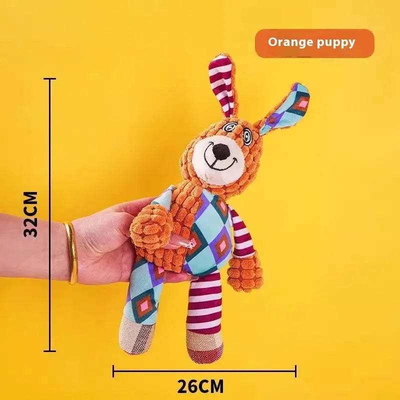 Bite-resistant plush dog toy in styles like blue elephant, rechargeable duck, and donkey.