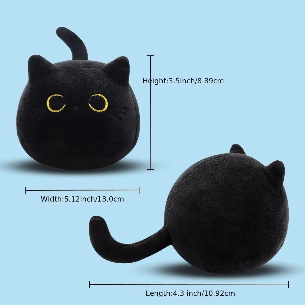 Fluffy black cat plush toy pillow cushion measuring 35 cm in length