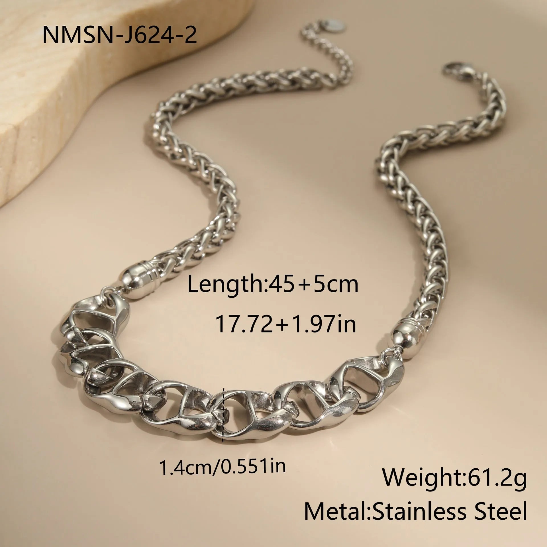Stainless steel geometric necklace with 18K gold plating in gold and steel colour options