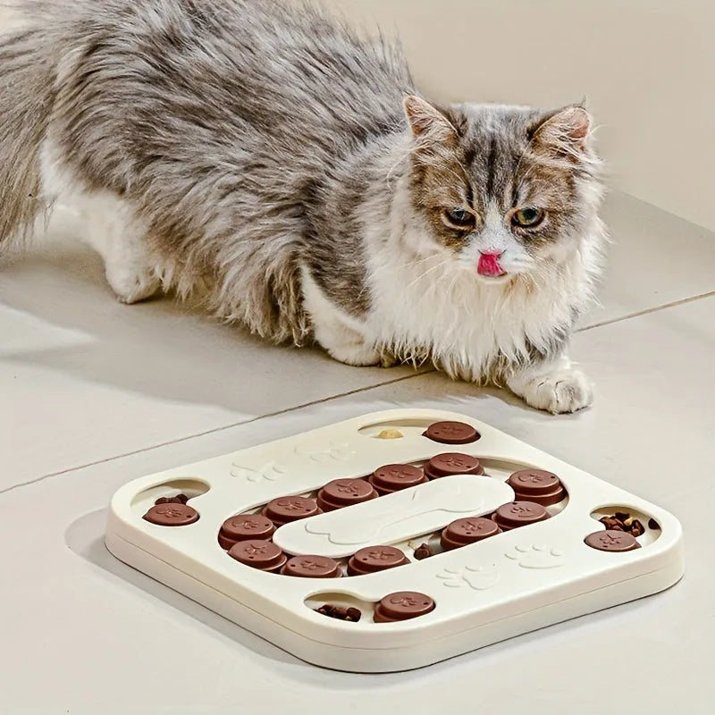 Interactive slow food bowl for pets, round or square, plastic multi-stage challenge for dogs and cats.