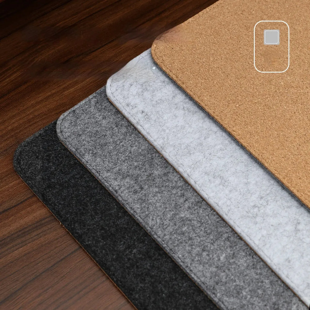 Winter warm grey felt and cork mouse mat with Japanese simple style on office desk