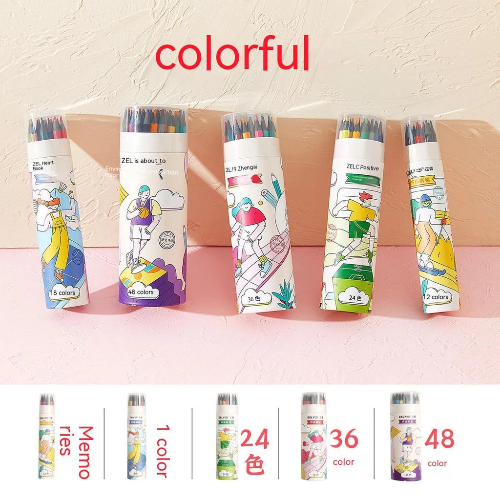 Zhenglin Sports Series children's colouring pencils in multiple colour counts with paper barrel construction
