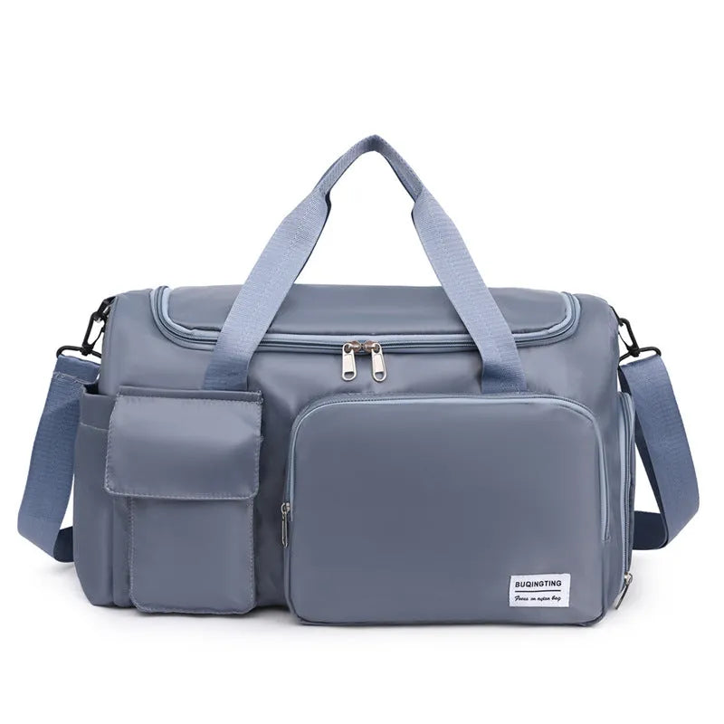 Travel Sports Gym Dry Wet Separation Backpack in gray Oxford cloth with solid colour design and polyester lining