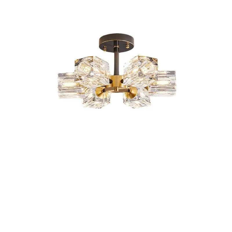 Six-head copper crystal ceiling lamp in black gold or copper finish, 110V, with full spectrum variable light
