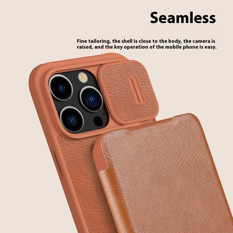 Imitation leather flip phone case for iPhone 14 Pro Max in black