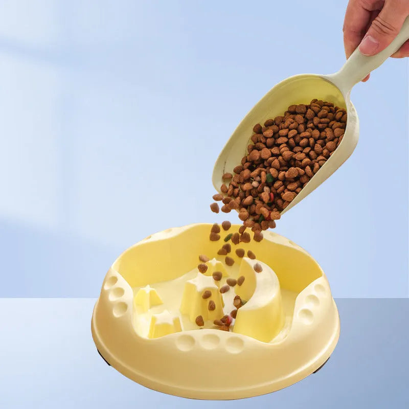 Moon star wings design slow feeder pet bowl in assorted colours on a non-slip base.