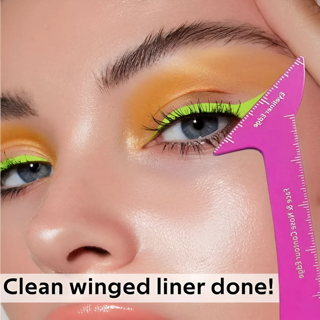3-in-1 reusable eyeliner stencil tool for hooded eyes with winged liner, eyebrow, and face contour guides