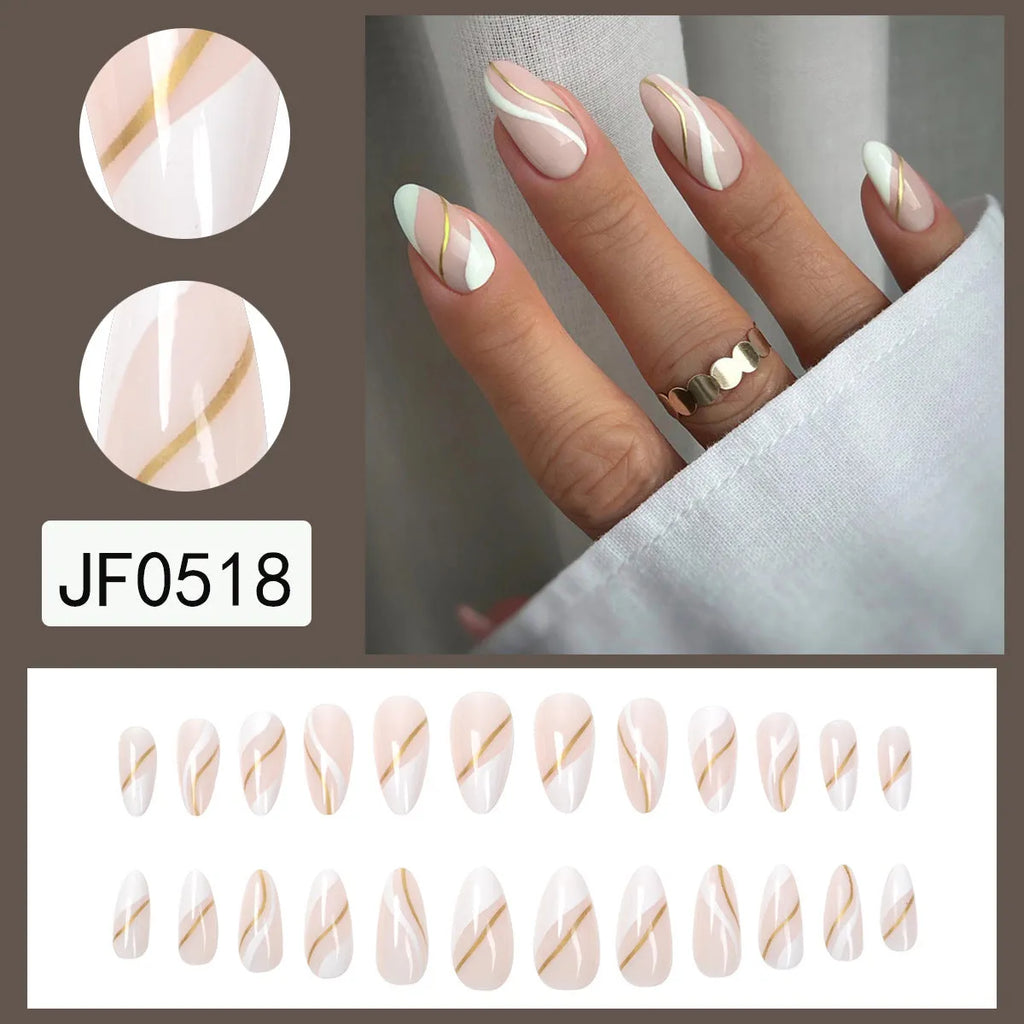 Golden Lines medium drop shape plaid pattern wearable nail stickers with jelly glue adhesive