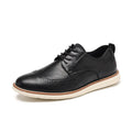 Men's black and brown slip-on business casual shoes with round toe and low-top design