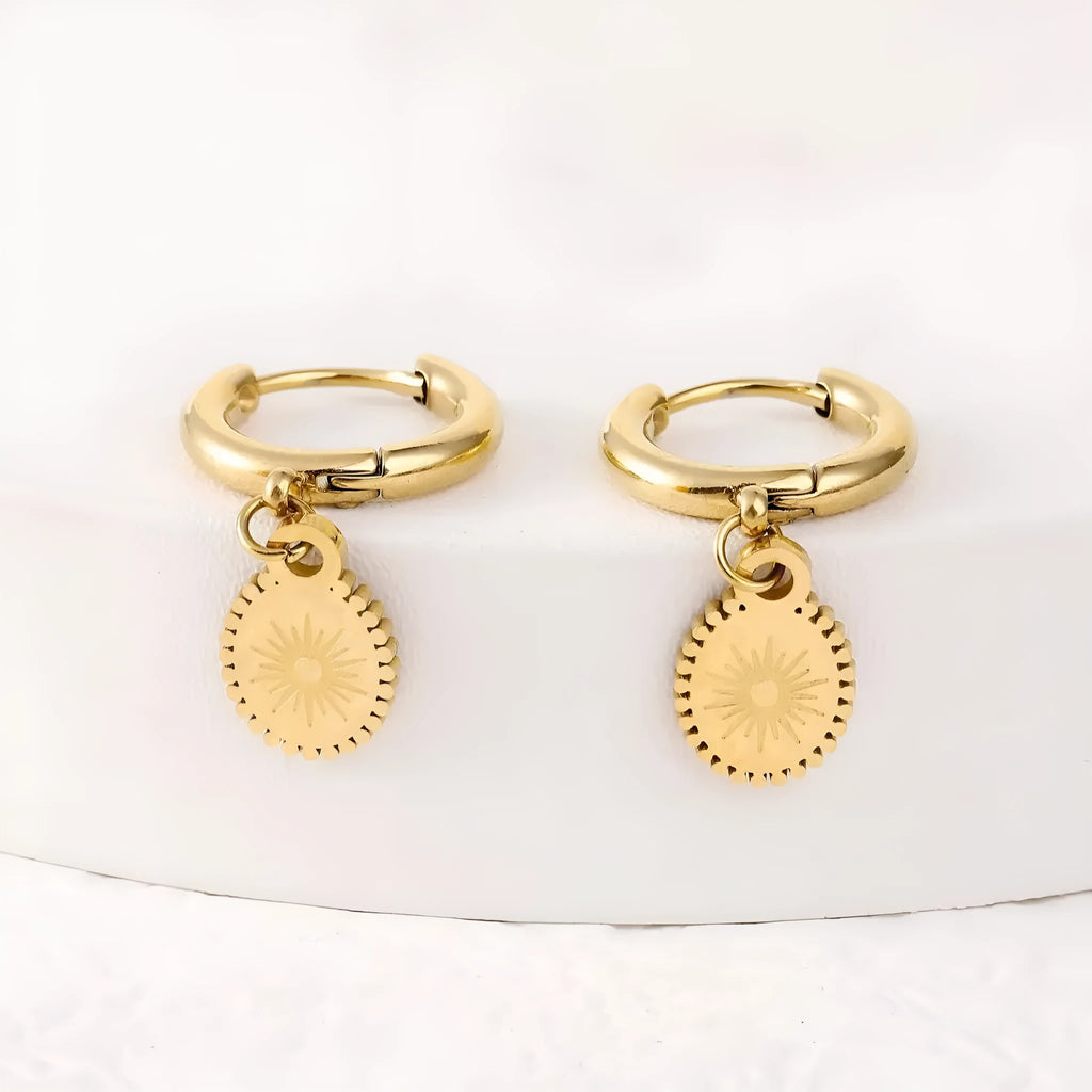 Stainless steel ellipse geometry earrings with ear button fittings in colour XY-EH005