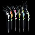 Six soft luer fishing lures with 4cm hooks in assorted colours including luminous pink and black head yellow body