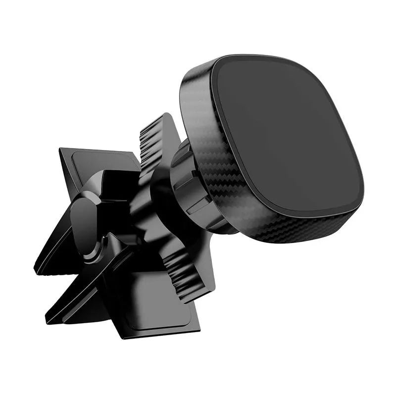 Black magnetic car phone holder attached to vehicle air vent