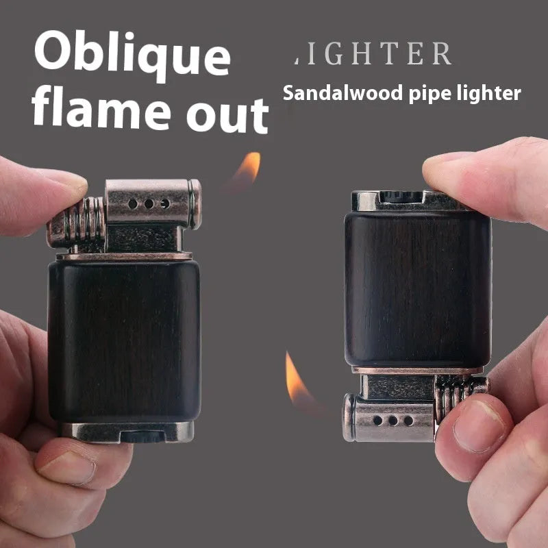 Ebony gas lighter with metal construction and decorative black wood finish