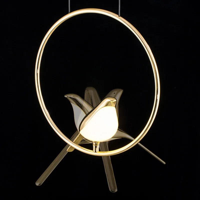 Modern minimalist magpie bird chandelier light fitting in zinc alloy and acrylic