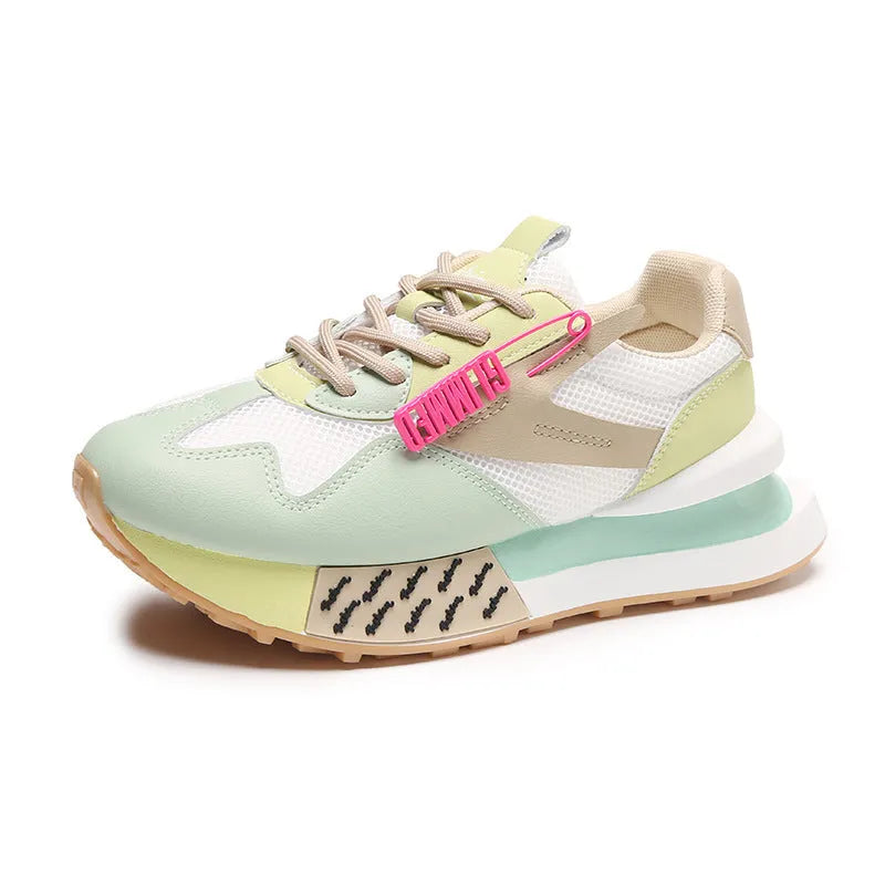 Women's breathable low-top Argan sneaker in yellow, artificial PU upper, 3-5cm mid heel, mesh lining, sizes 36-41