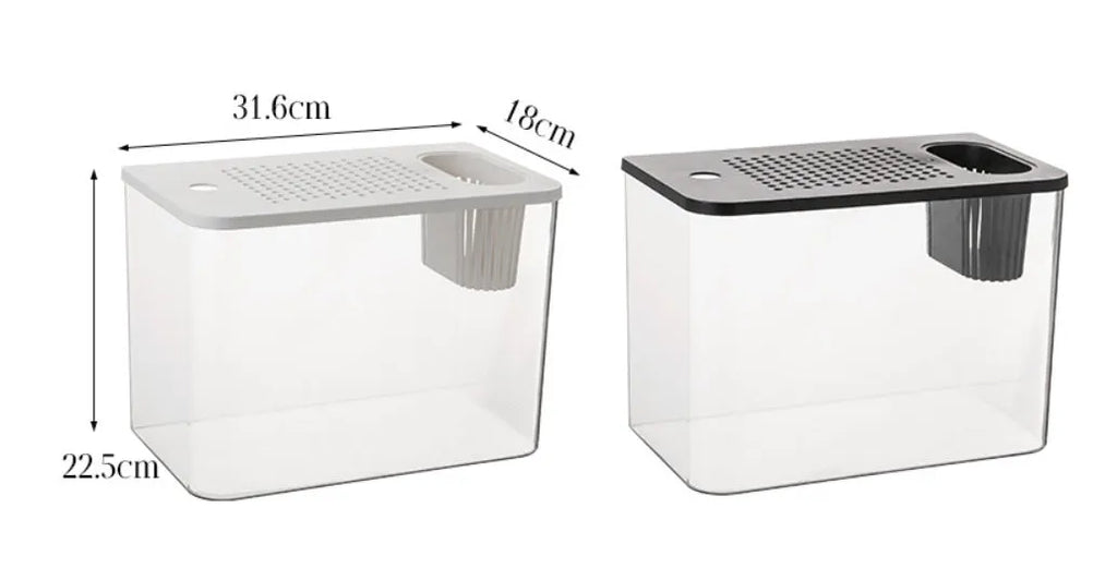 Plastic betta fish tank with cover in medium 32x18.5x23cm size black and white options