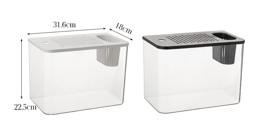 Plastic betta fish tank with cover in medium 32x18.5x23cm size black and white options