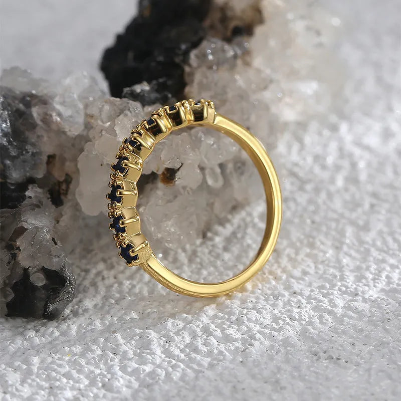 Copper women's ring with gold blue zircon centre geometry shape light luxury style