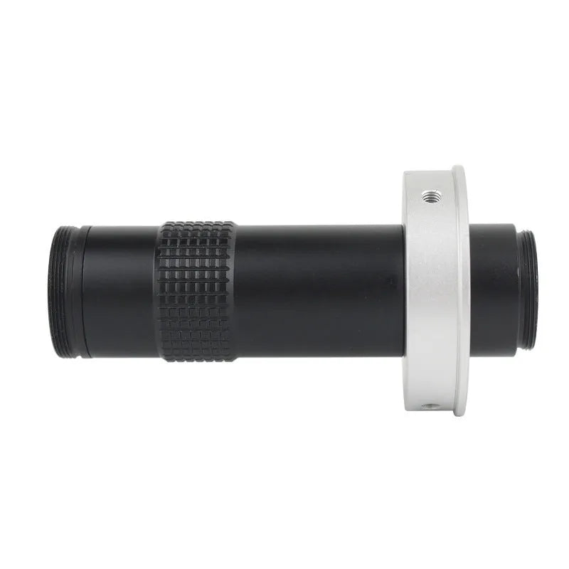 Black industrial camera monocular lens with 0.1-1.3X magnification for inspection systems