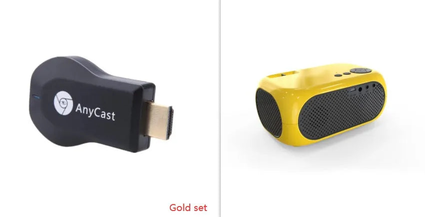 M24 Micro Mini Projector in gold or white colour with compact 190x168x82mm size and 252g weight